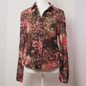 Jane Blue vintage Y2K button-down blouse, Sz L (PTP 19")